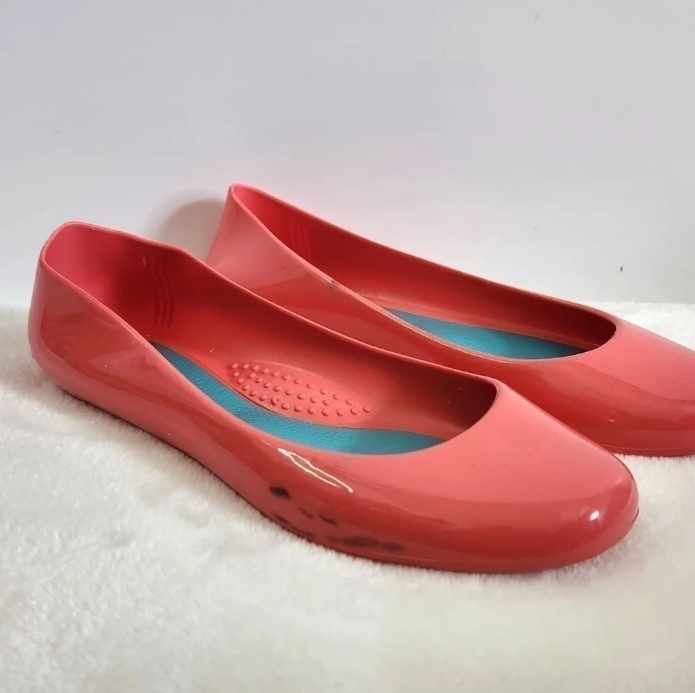 Oka B Taylor Coral Pink Rubber Jelly Ballet Slip On Flats Women Size US 8 EU 38 - Picture 2 of 14